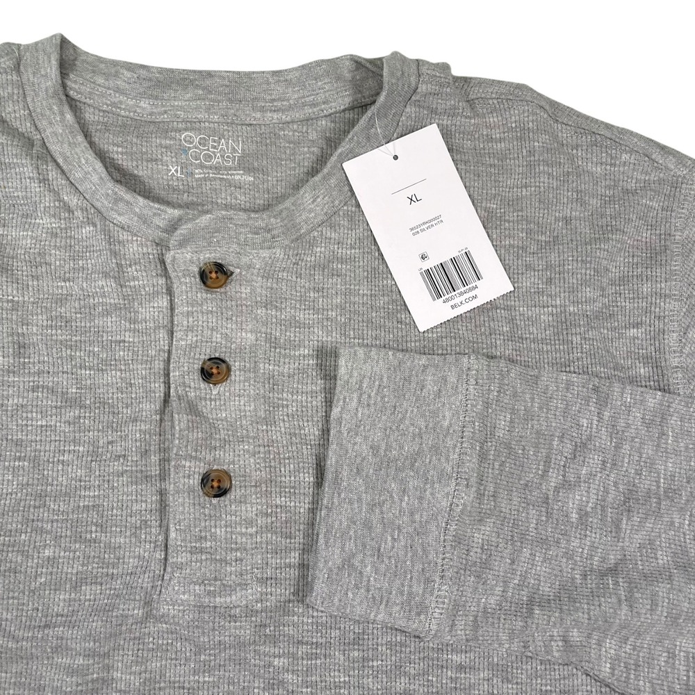 Ocean Coast XL Gray Henley Long Sleeve Waffle Knit Gorpcore Minimalist